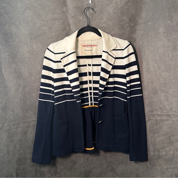 Anthropologie Cartonnier Striped Peplum Knit Blazer French Girl Nautical Navy XS - Picture 7 of 13